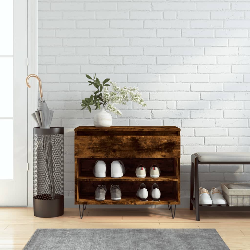 vidaXL Shoe Cabinet Smoked Oak 70x36x60 cm Engineered Wood