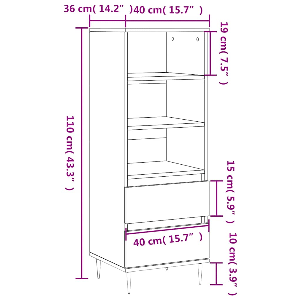 vidaXL Highboard Concrete Grey 40x36x110 cm Engineered Wood