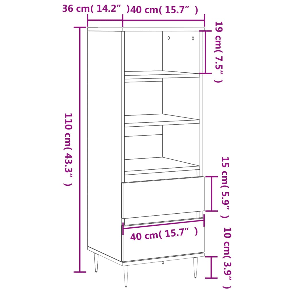 vidaXL Highboard Grey Sonoma 40x36x110 cm Engineered Wood