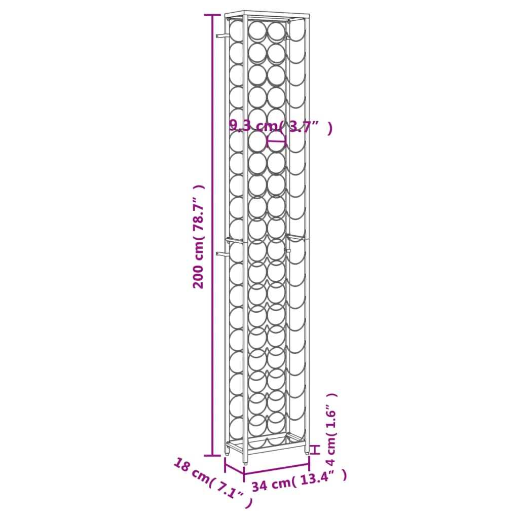 vidaXL Wine Rack for 57 Bottles Black 34x18x200 cm Wrought Iron