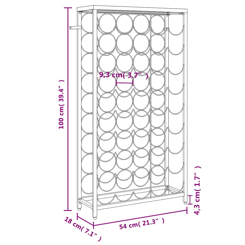 vidaXL Wine Rack for 45 Bottles Black 54x18x100 cm Wrought Iron