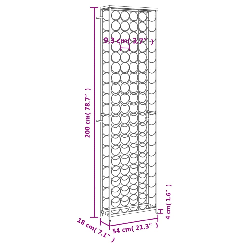 vidaXL Wine Rack for 95 Bottles Black 54x18x200 cm Wrought Iron