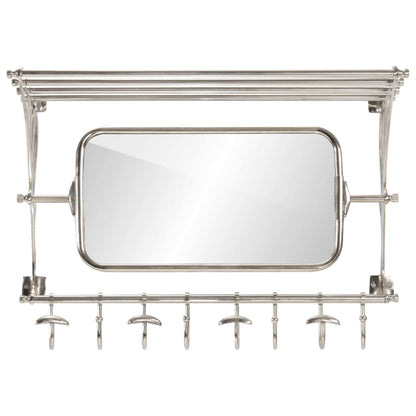 vidaXL Luggage Rack with Coat Hangers & Mirror Wall Mounted Aluminium