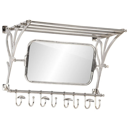 vidaXL Luggage Rack with Coat Hangers & Mirror Wall Mounted Aluminium