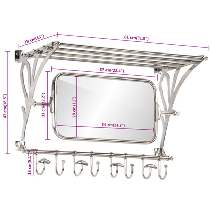 vidaXL Luggage Rack with Coat Hangers & Mirror Wall Mounted Aluminium