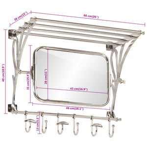 vidaXL Luggage Rack with Coat Hangers & Mirror Wall Mounted Aluminium