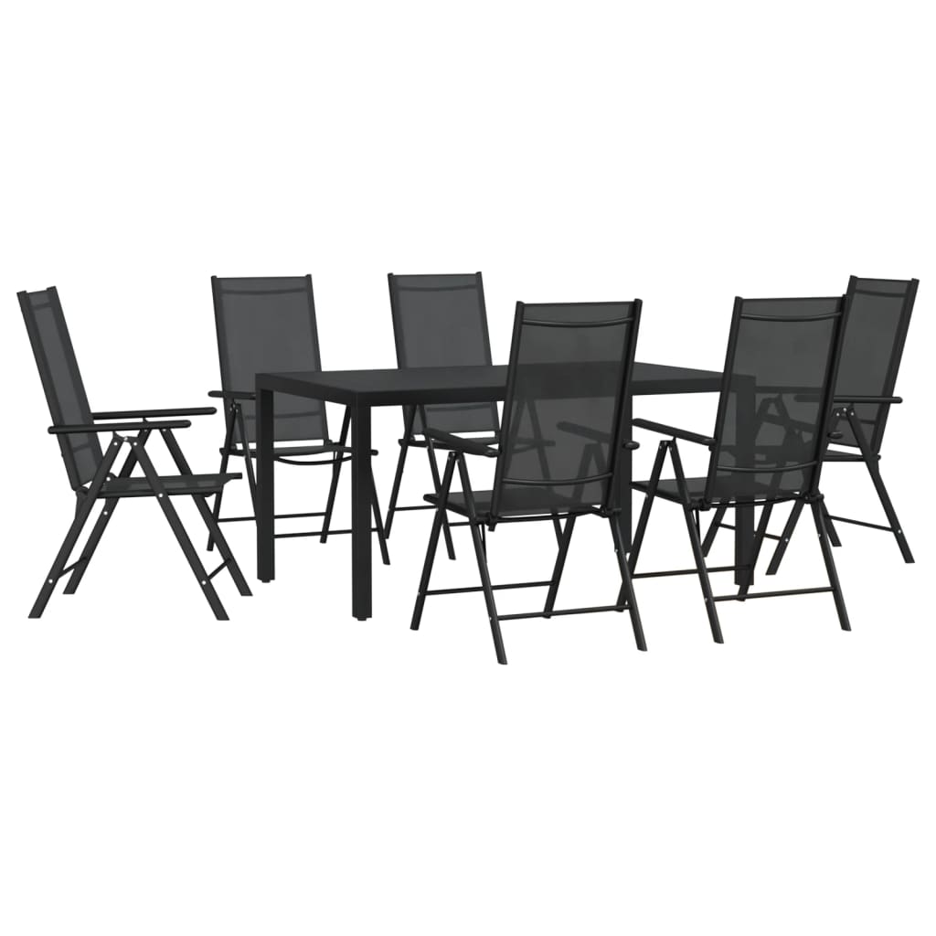 vidaXL Garden Dining Set | Black | Powder-coated aluminium, WPC, Textilene