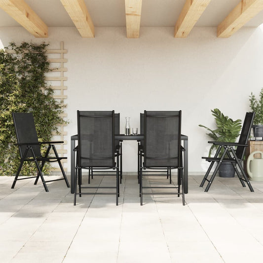 vidaXL Garden Dining Set | Black | Powder-coated aluminium, WPC, Textilene
