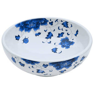 vidaXL Countertop Basin White and Blue Round Φ41x14 cm Ceramic