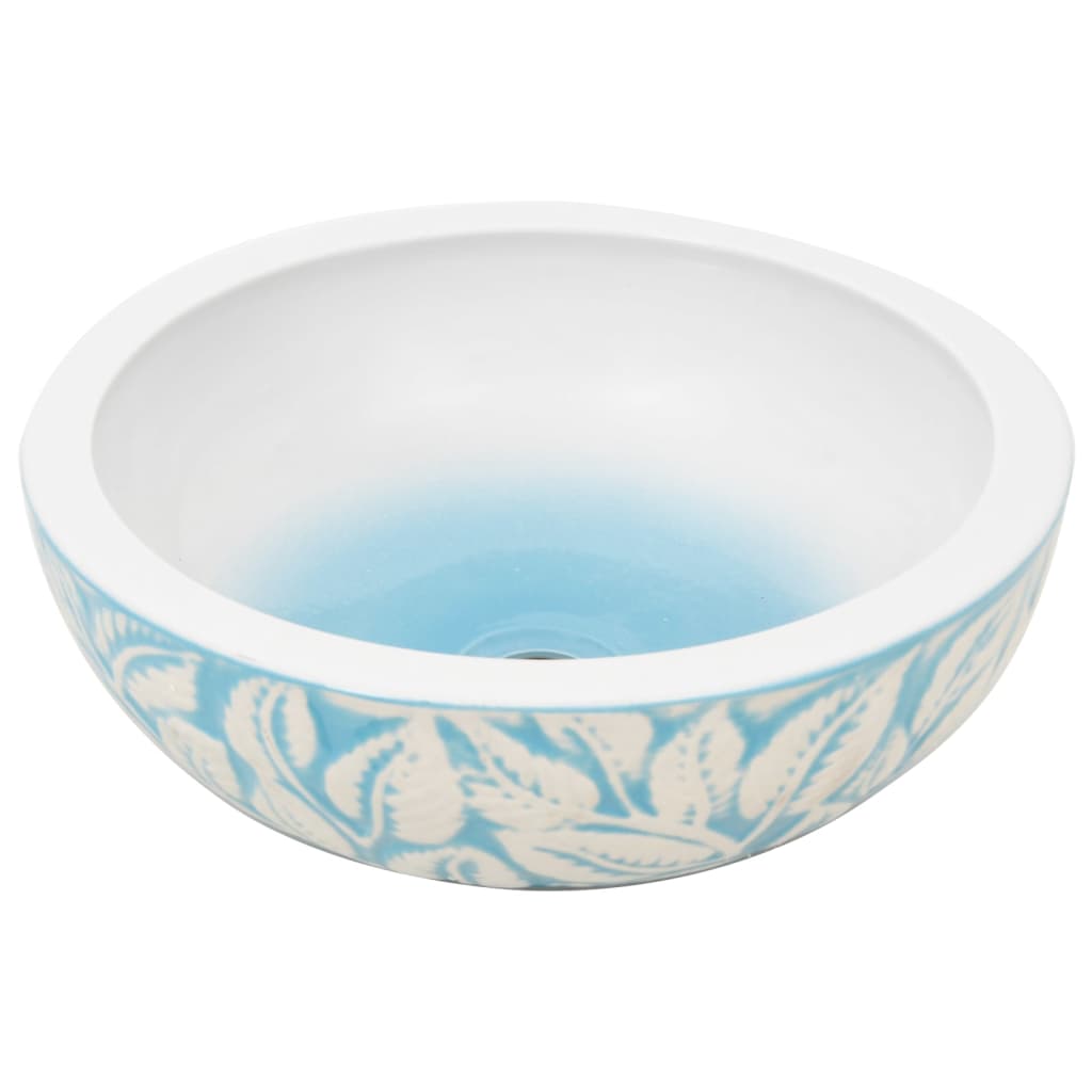 vidaXL Countertop Basin White and Blue Round Φ41x14 cm Ceramic
