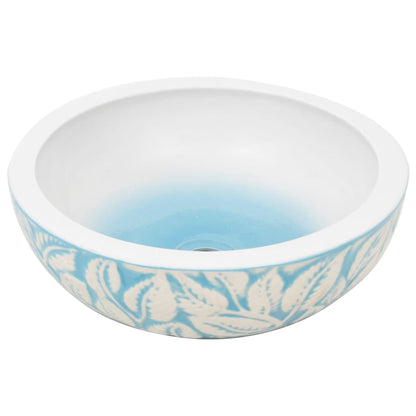 vidaXL Countertop Basin White and Blue Round Φ41x14 cm Ceramic
