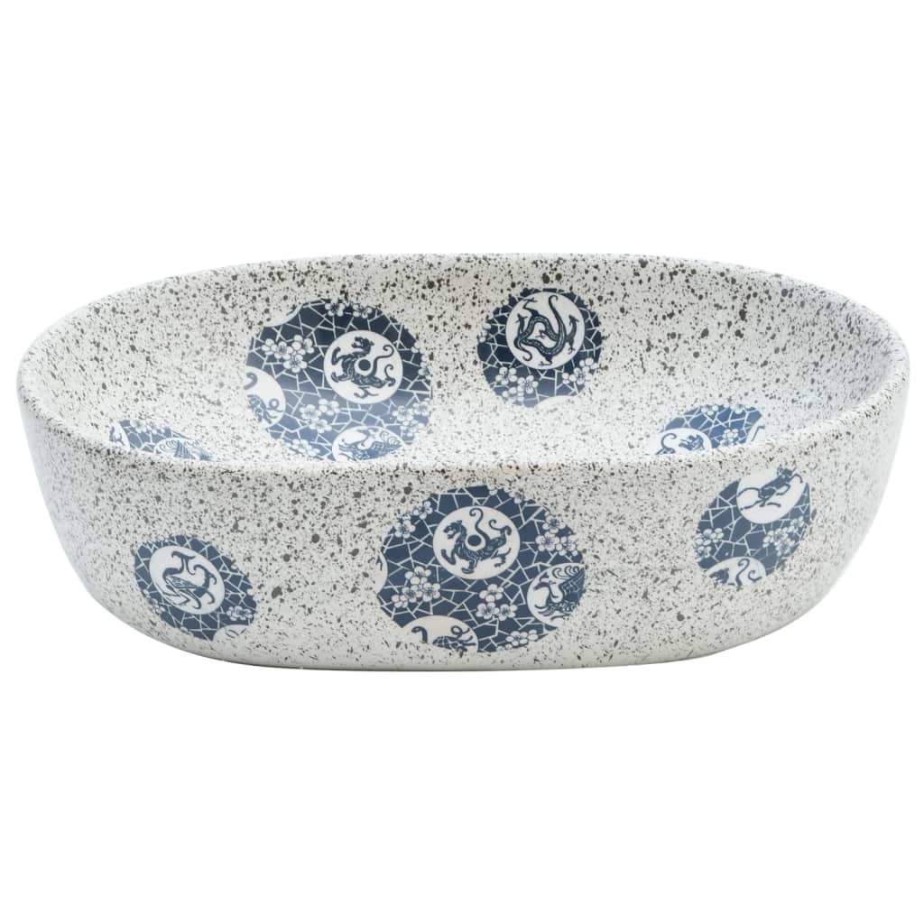 vidaXL Countertop Basin Grey and Blue Oval 47x33x13 cm Ceramic