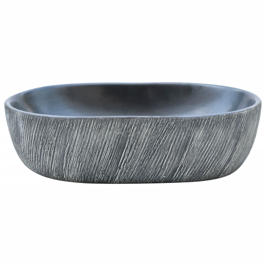 vidaXL Countertop Basin Black and Grey Oval 47x33x13 cm Ceramic