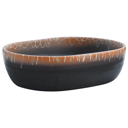 vidaXL Countertop Basin Black and Orange Oval 47x33x13 cm Ceramic