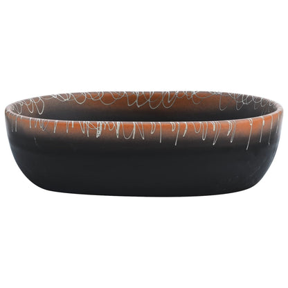 vidaXL Countertop Basin Black and Orange Oval 47x33x13 cm Ceramic