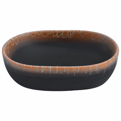 vidaXL Countertop Basin Black and Orange Oval 47x33x13 cm Ceramic