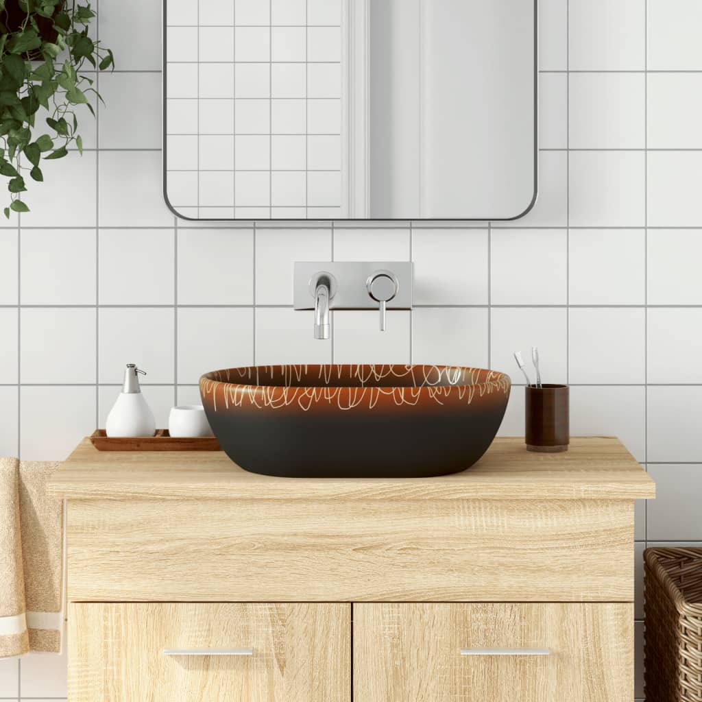 vidaXL Countertop Basin Black and Orange Oval 47x33x13 cm Ceramic