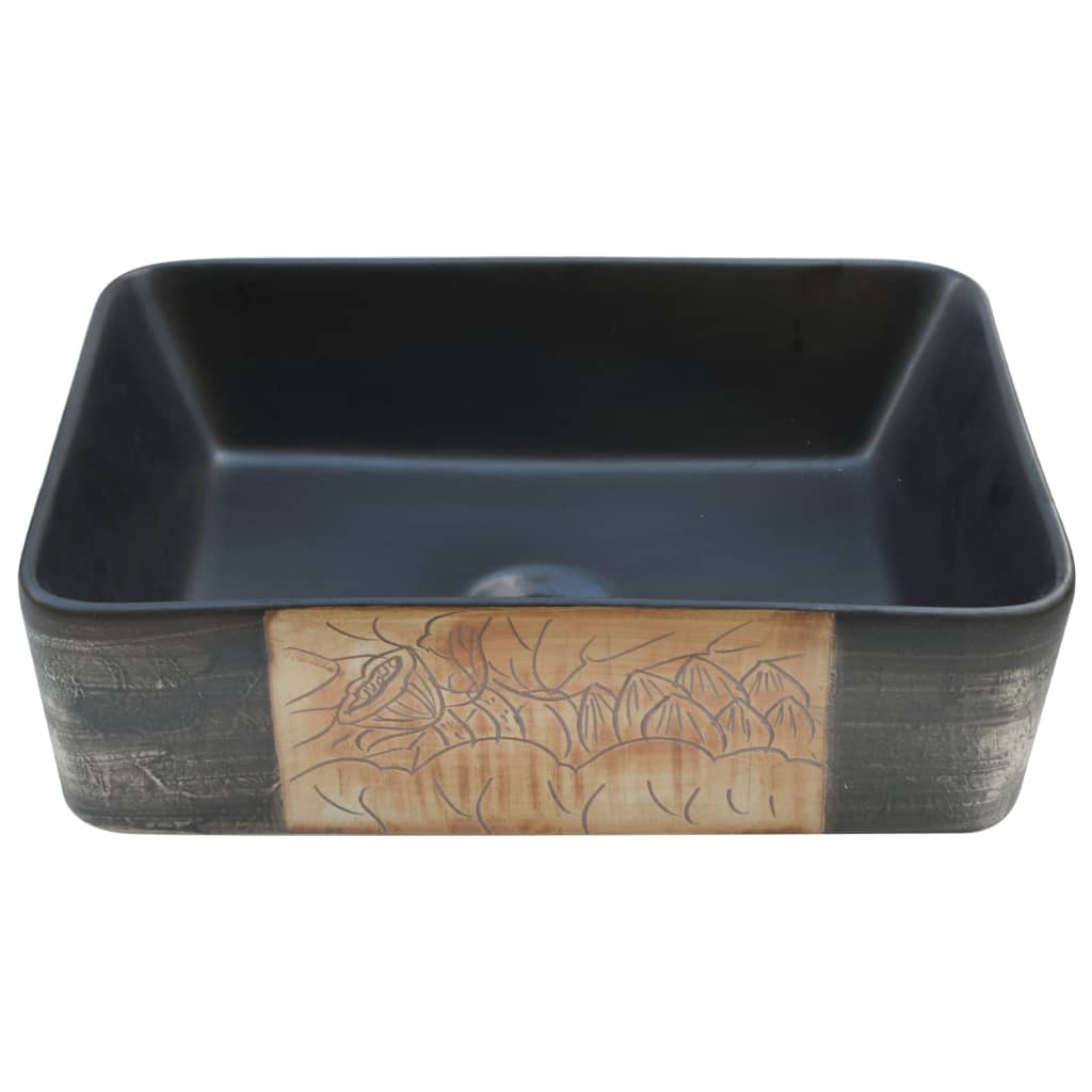 vidaXL Countertop Basin Black and Brown Rectangular 46x35.5x13 cm Ceramic