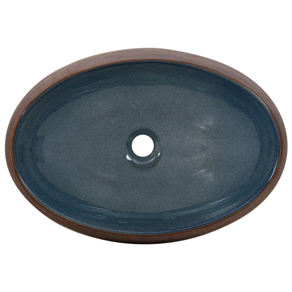 vidaXL Countertop Basin Brown and Blue Oval 59x40x15 cm Ceramic