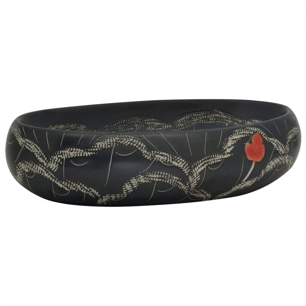 vidaXL Countertop Basin Black Oval 59x40x15 cm Ceramic