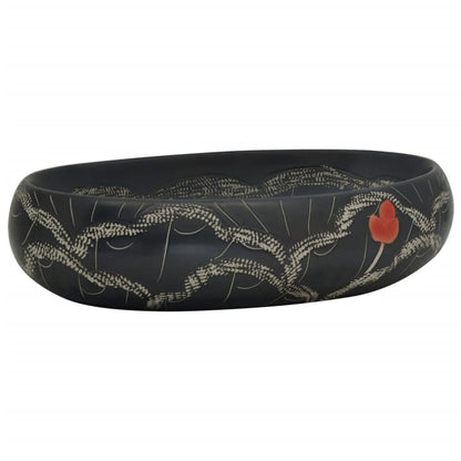 vidaXL Countertop Basin Black Oval 59x40x15 cm Ceramic