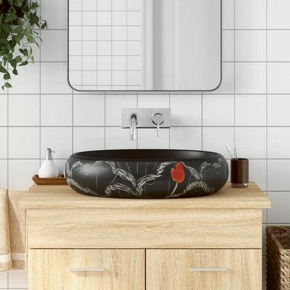 vidaXL Countertop Basin Black Oval 59x40x15 cm Ceramic