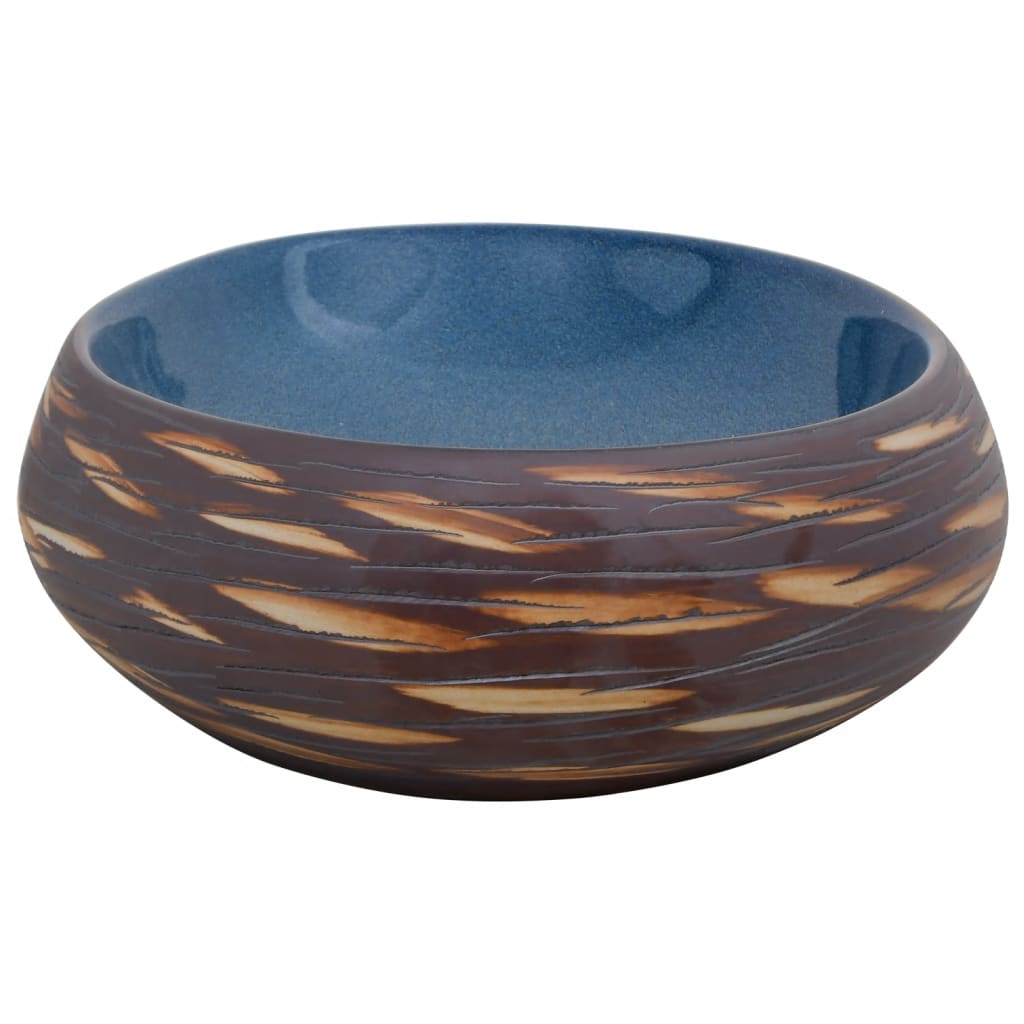vidaXL Countertop Basin Brown and Blue Oval 59x40x15 cm Ceramic
