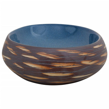 vidaXL Countertop Basin Brown and Blue Oval 59x40x15 cm Ceramic