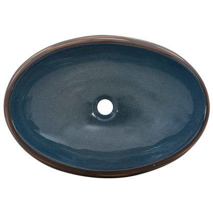 vidaXL Countertop Basin Brown and Blue Oval 59x40x15 cm Ceramic