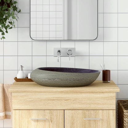 vidaXL Countertop Basin Purple and Grey Oval 59x40x14 cm Ceramic