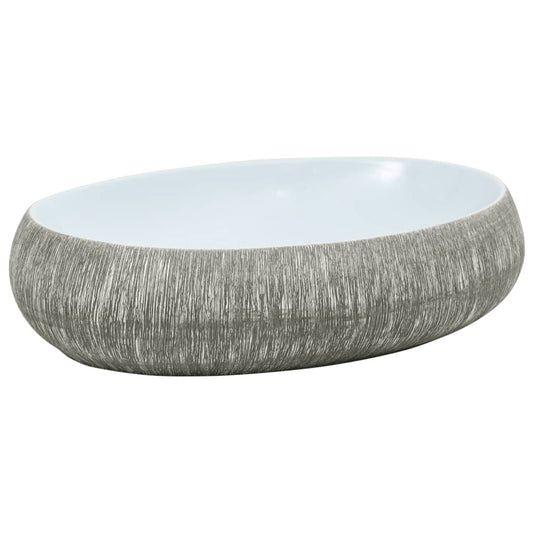 vidaXL Countertop Basin Grey and Blue Oval 59x40x15 cm Ceramic