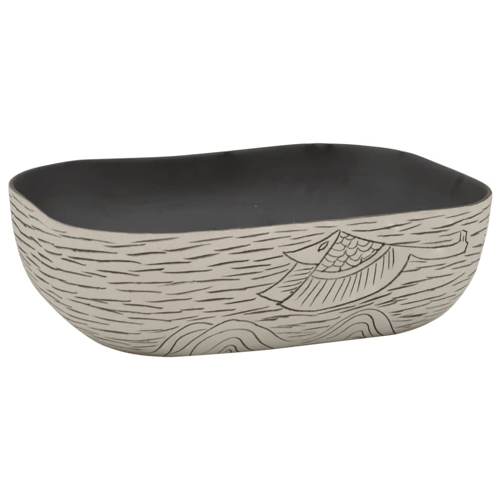 vidaXL Countertop Basin Grey and Black Rectangular 48x37.5x13.5 cm Ceramic
