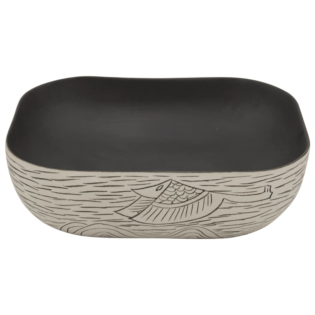 vidaXL Countertop Basin Grey and Black Rectangular 48x37.5x13.5 cm Ceramic