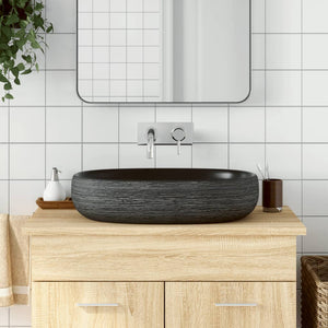 vidaXL Countertop Basin Grey and Black Oval 59x40x14 cm Ceramic