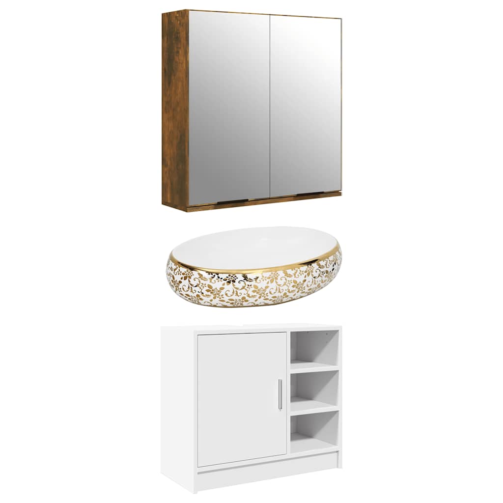 vidaXL Countertop Basin White and Gold Oval 59x40x15 cm Ceramic