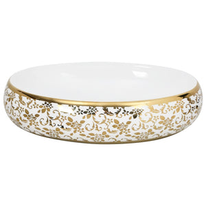 vidaXL Countertop Basin White and Gold Oval 59x40x15 cm Ceramic