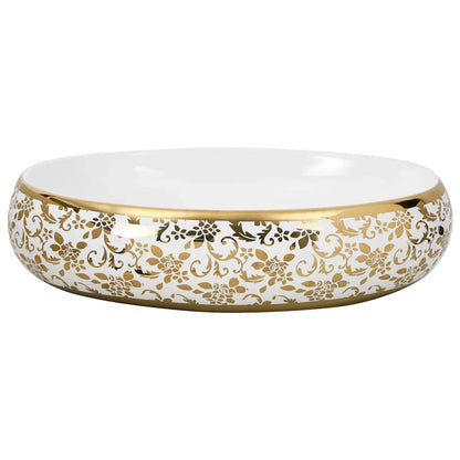 vidaXL Countertop Basin White and Gold Oval 59x40x15 cm Ceramic