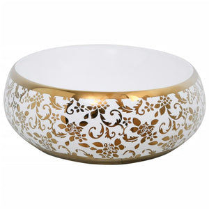 vidaXL Countertop Basin White and Gold Oval 59x40x15 cm Ceramic