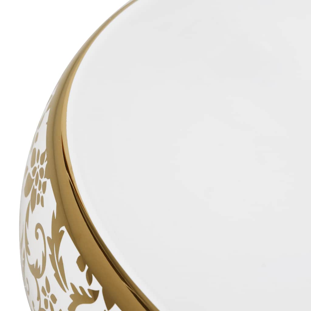 vidaXL Countertop Basin White and Gold Oval 59x40x15 cm Ceramic