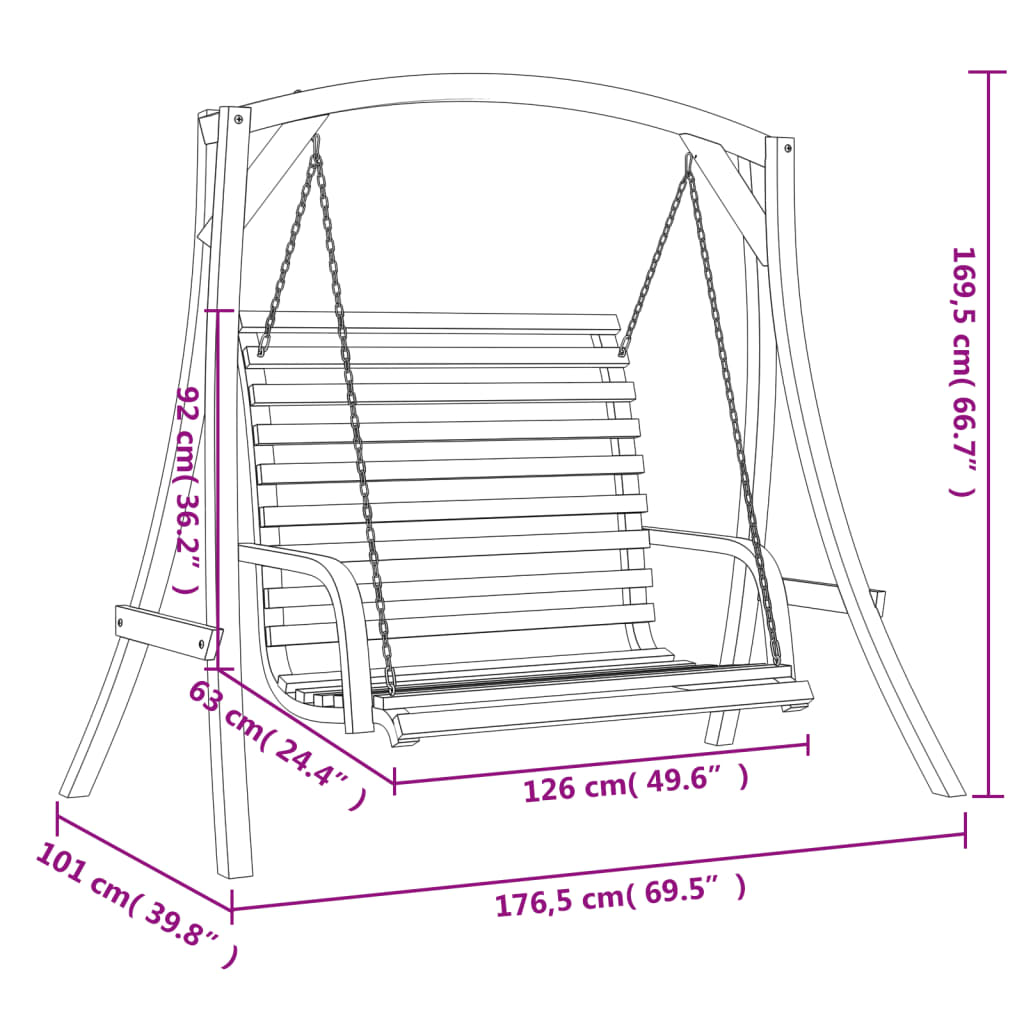 vidaXL Swing Bench Solid Wood Spruce with Teak Finish