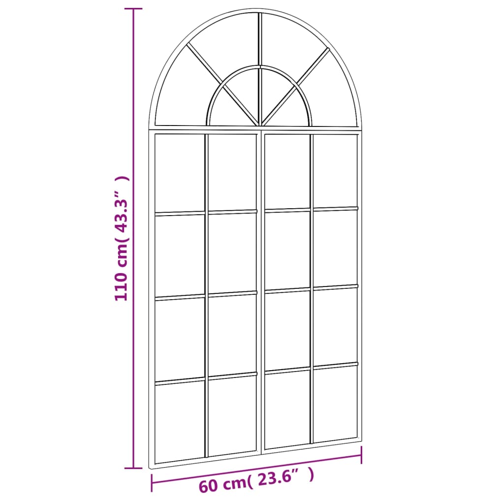 vidaXL Wall Mirror Black 60x110 cm Arch Iron