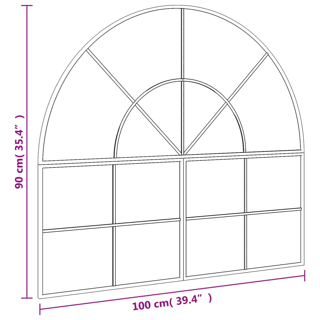 vidaXL Wall Mirror Black 100x90 cm Arch Iron