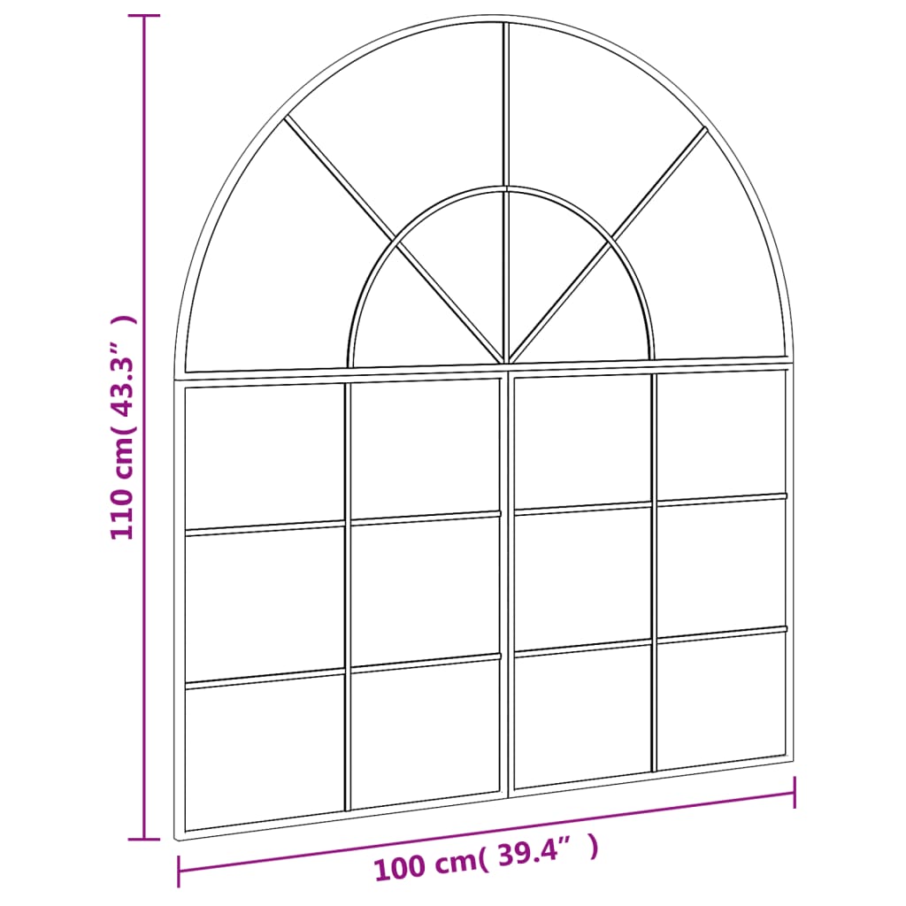 vidaXL Wall Mirror Black 100x110 cm Arch Iron