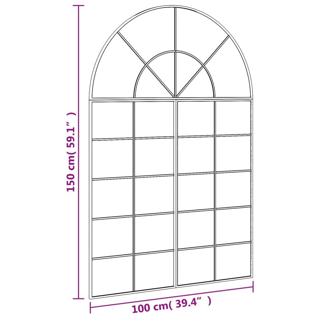 vidaXL Wall Mirror | Black | Glass, Iron | 150 x 100 cm | Minimalistic