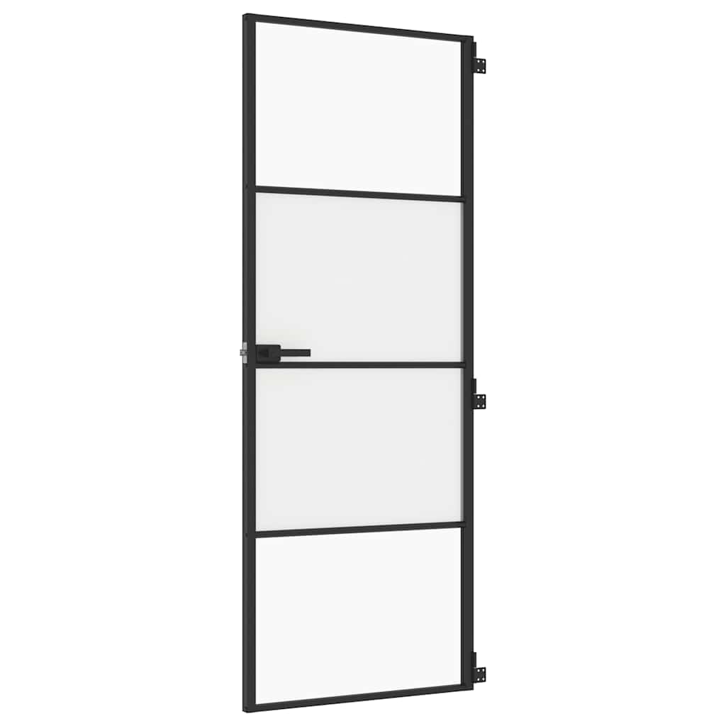 vidaXL Interior Door Slim Black 76x201,5 cm Tempered Glass and Aluminium