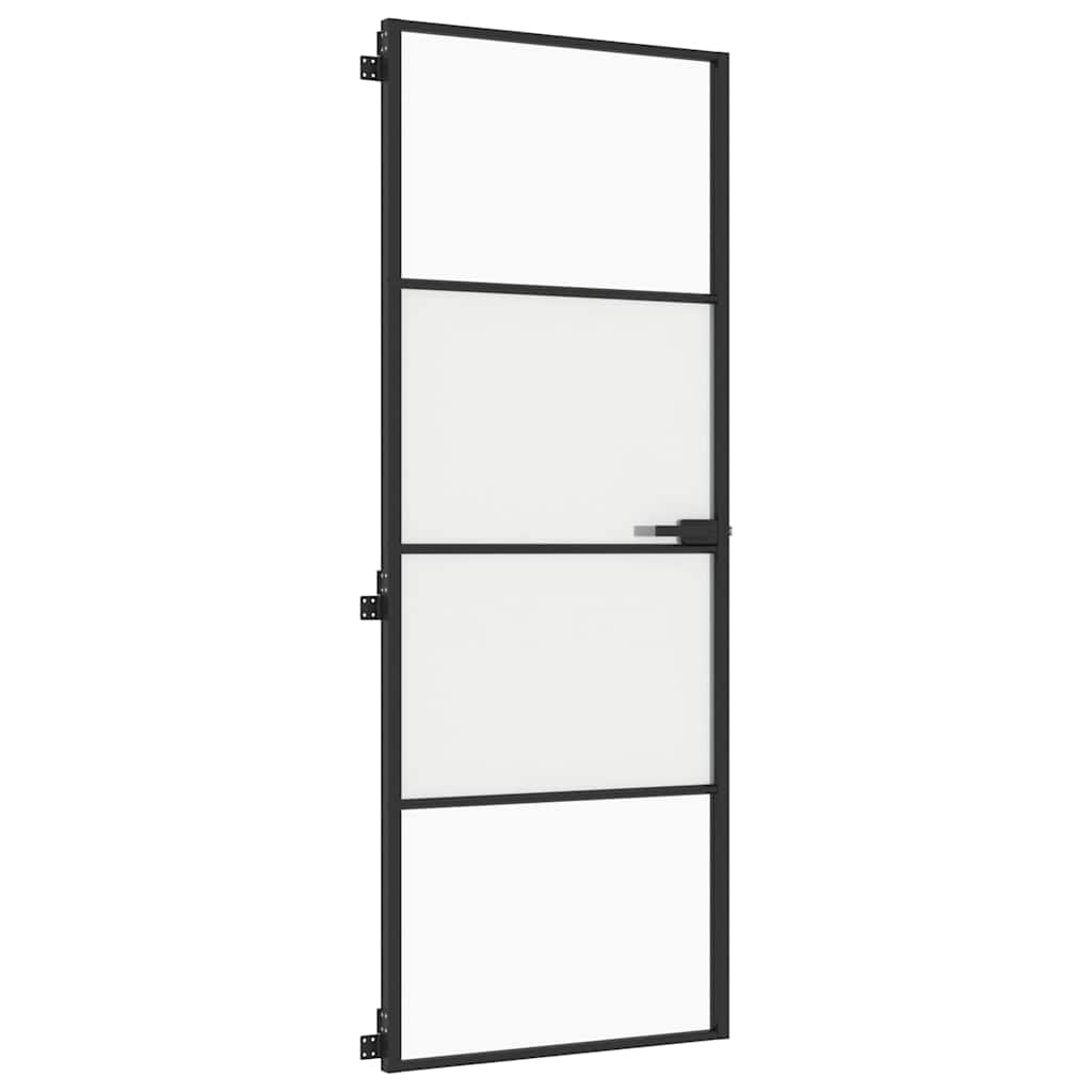 vidaXL Interior Door Slim Black 76x201,5 cm Tempered Glass and Aluminium