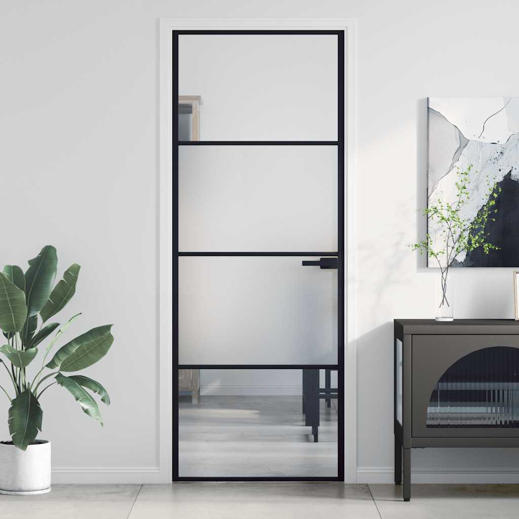 vidaXL Interior Door Slim Black 76x201,5 cm Tempered Glass and Aluminium