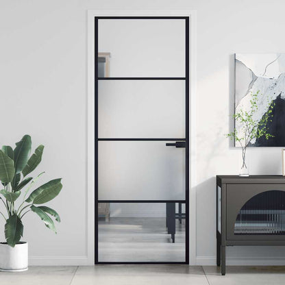 vidaXL Interior Door Slim Black 76x201,5 cm Tempered Glass and Aluminium