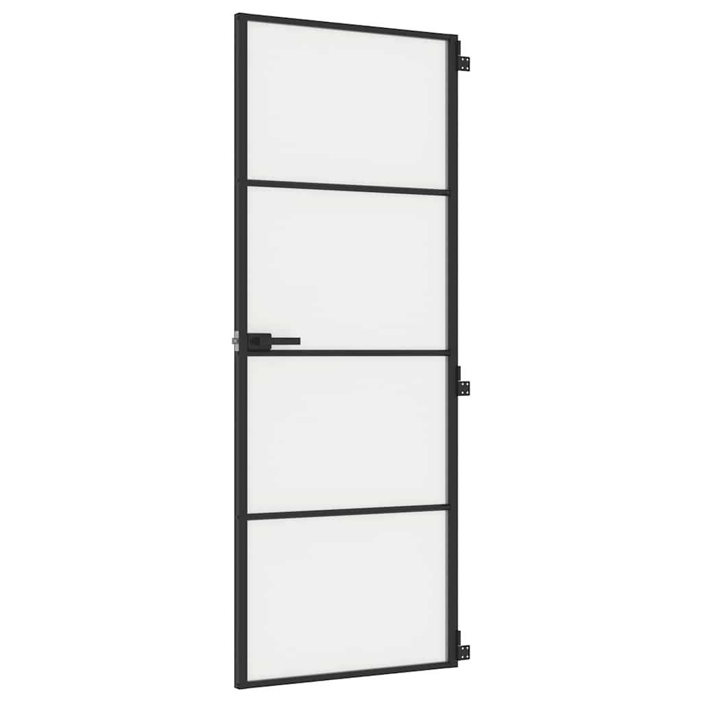 vidaXL Interior Door Slim Black 76x201,5 cm Tempered Glass and Aluminium
