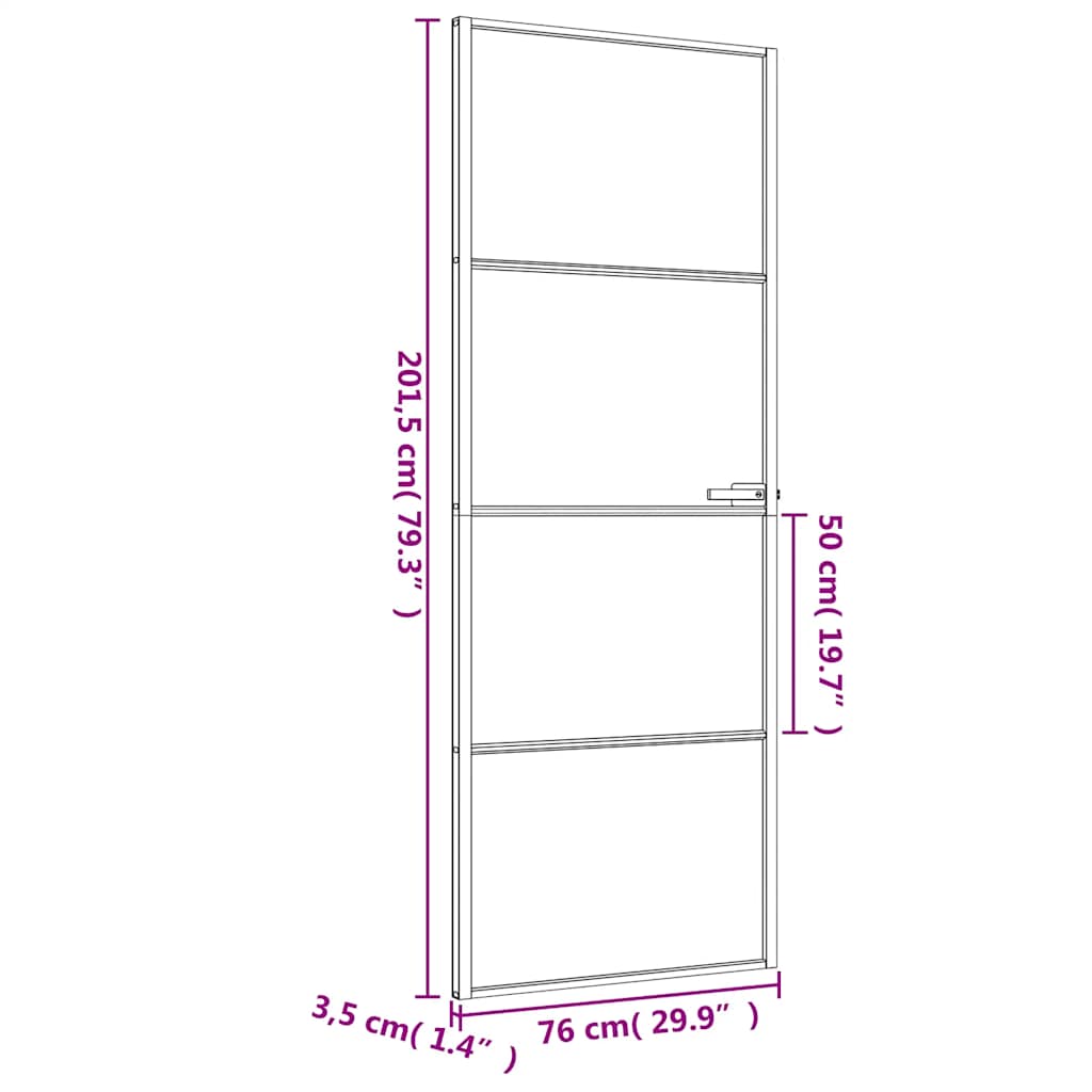 vidaXL Interior Door Slim Black 76x201,5 cm Tempered Glass and Aluminium